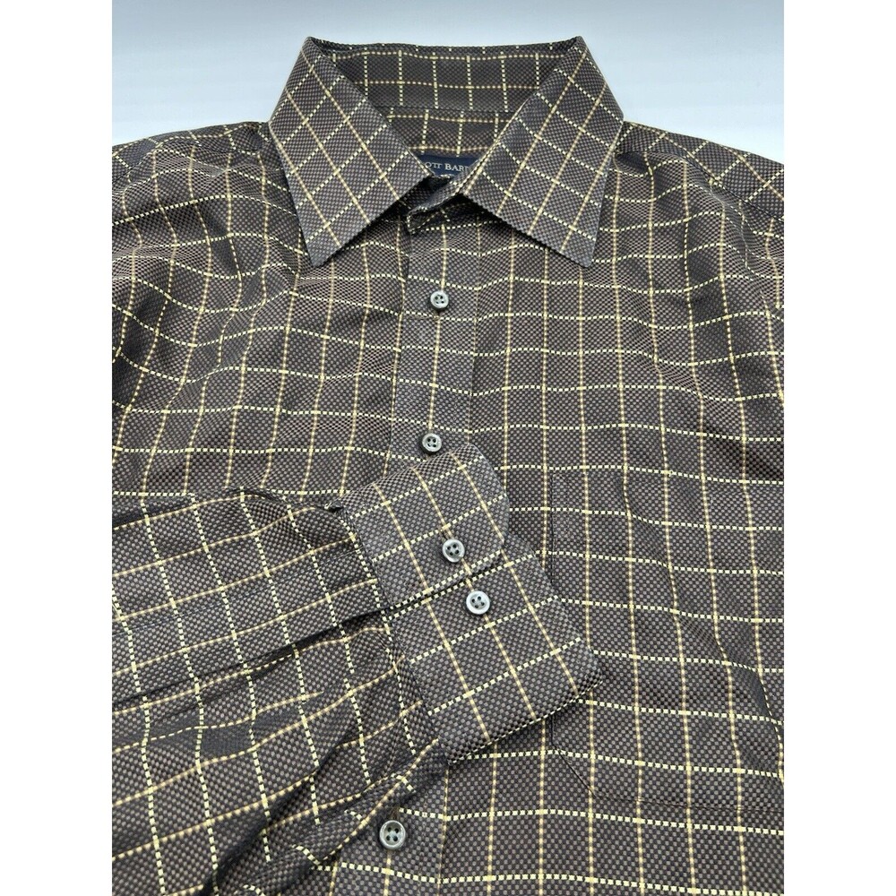 Scott Barber Dress Shirt Mens XL Brown Color Check Plaid Cotton‎ Woven